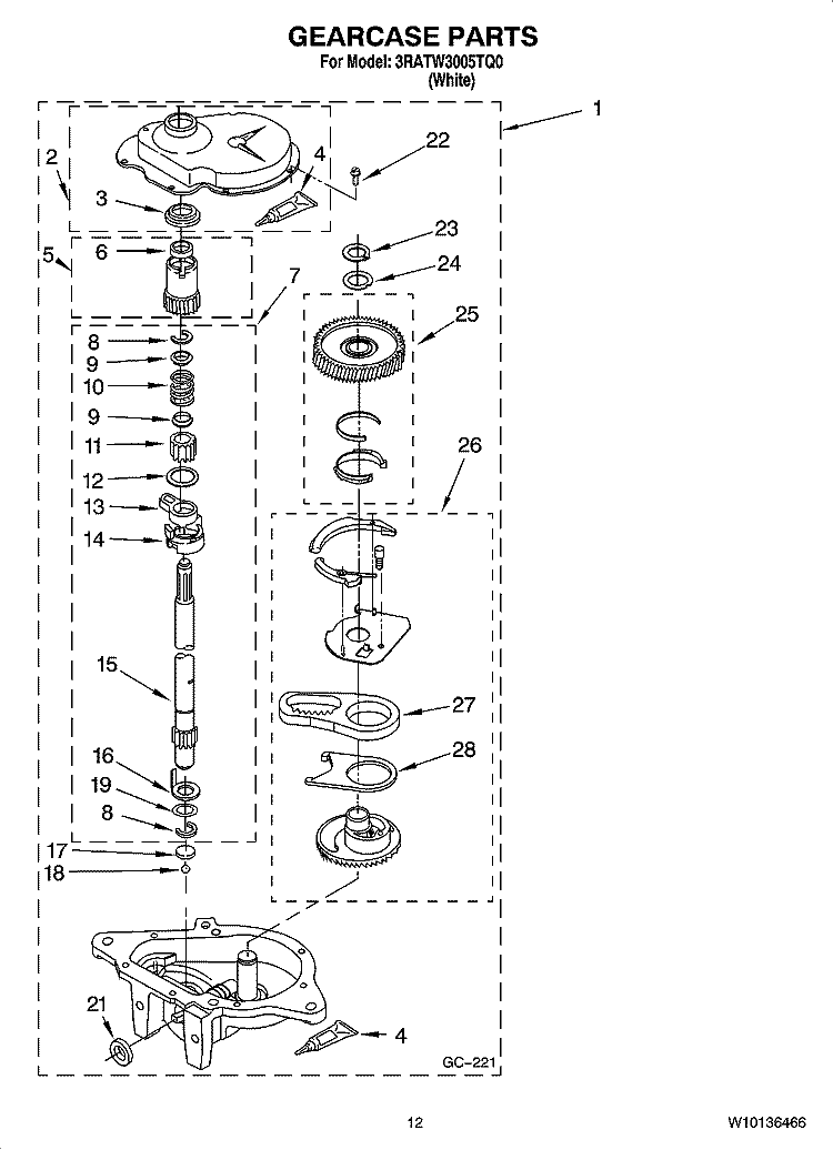 GEARCASE PARTS, OPTIONAL PARTS (NOT INCLUDED) Diagram and Parts List for 3RATW3005TQ0  Whirlpool Washer