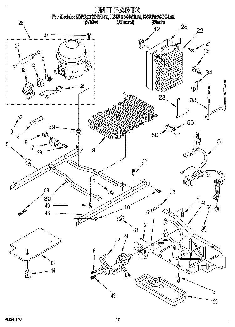 UNIT Diagram and Parts List for KSRP25QDWH02  KitchenAid Refrigerator