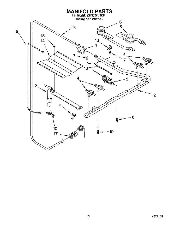 MANIFOLD Diagram and Parts List for 8SF302PSYQ0  Whirlpool Range