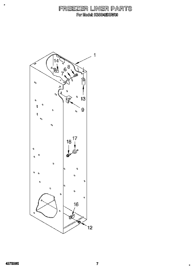 FREEZER LINER Diagram and Parts List for KSSS42DBW00  KitchenAid Refrigerator