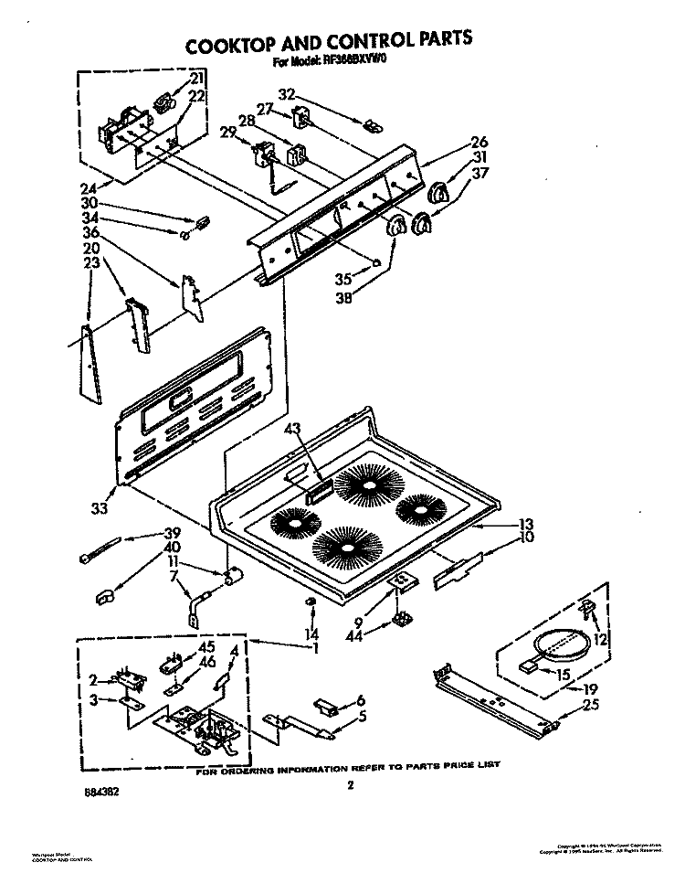 COOKTOP AND CONTROL, LIT/OPTIONAL Diagram and Parts List for RF366BXVN0  Whirlpool Range