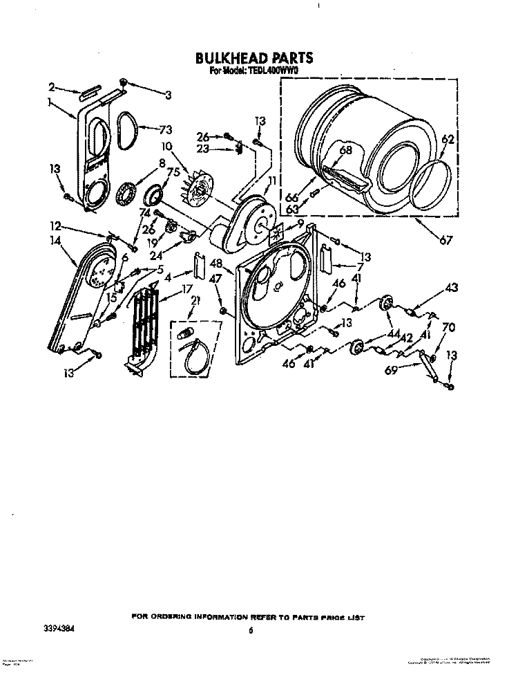 BULKHEAD PARTS Diagram and Parts List for TEDL400WW0  Whirlpool Dryer