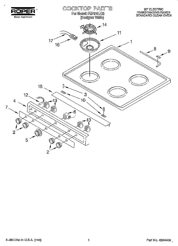 COOKTOP Diagram and Parts List for FEP210EQ2  Roper Range