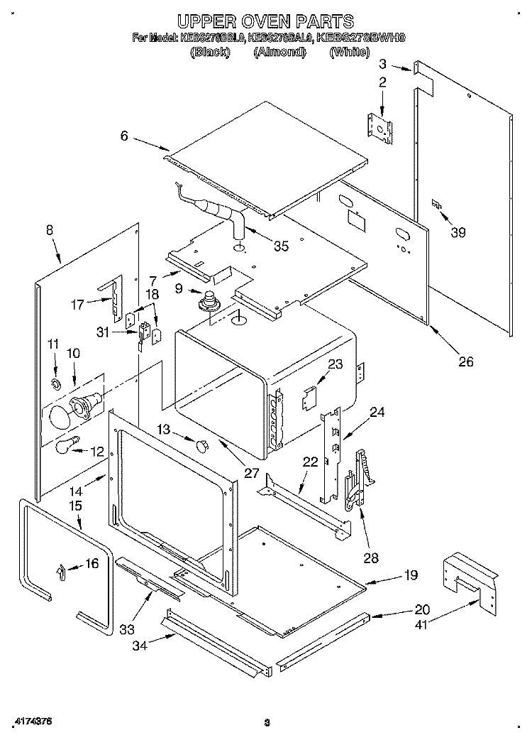 UPPER OVEN Diagram and Parts List for KEBS278BBL0  KitchenAid Wall Oven