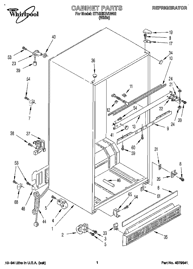 CABINET Diagram and Parts List for ET18SKRAW02  Whirlpool Refrigerator