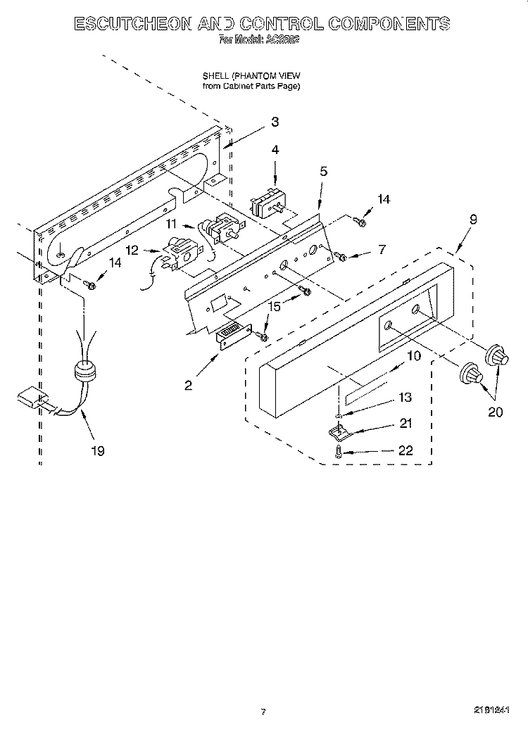 ESCUTCHEON AND CONTROL COMPONENTS Diagram and Parts List for ACS502  Whirlpool Ice Maker