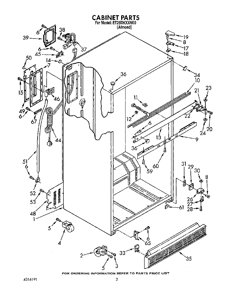CABINET Diagram and Parts List for ET25DKXXW00  Whirlpool Refrigerator