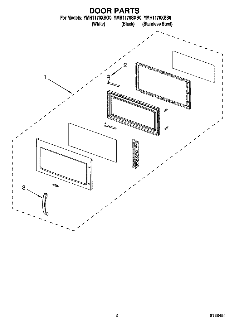 DOOR PARTS Diagram and Parts List for YMH1170XSQ0  Whirlpool Microwave