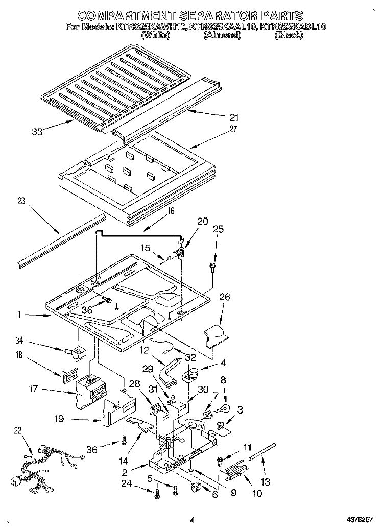 COMPARTMENT SEPARATOR Diagram and Parts List for KTRS25KAWH10  KitchenAid Refrigerator