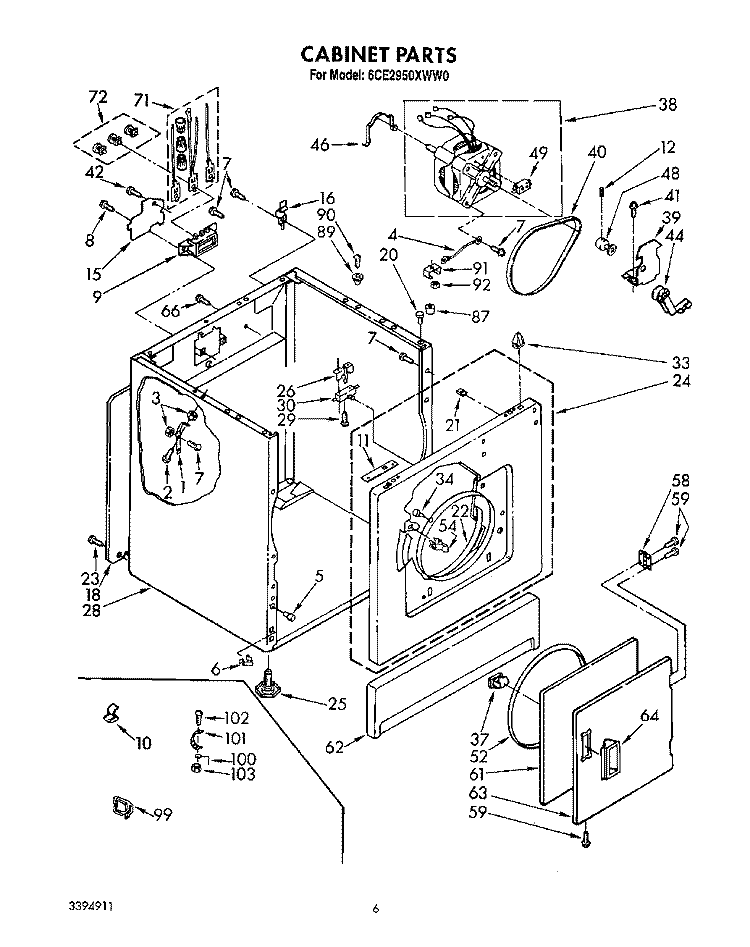 CABINET Diagram and Parts List for 6CE2950XWN0  Whirlpool Dryer