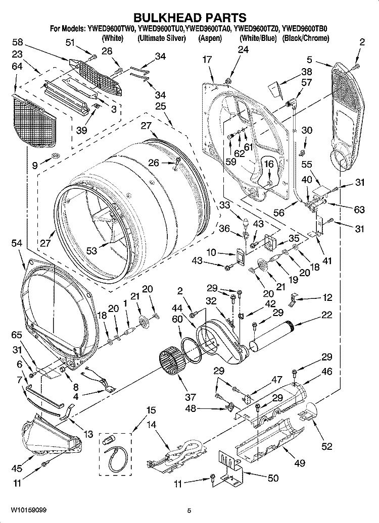 BULKHEAD PARTS Diagram and Parts List for YWED9600TA0  Whirlpool Dryer