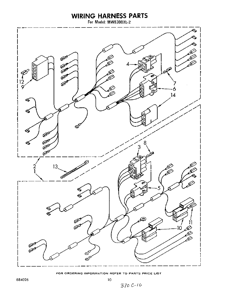 WIRING HARNESS , LIT/OPTIONAL Diagram and Parts List for MW8300XL2  Whirlpool Microwave