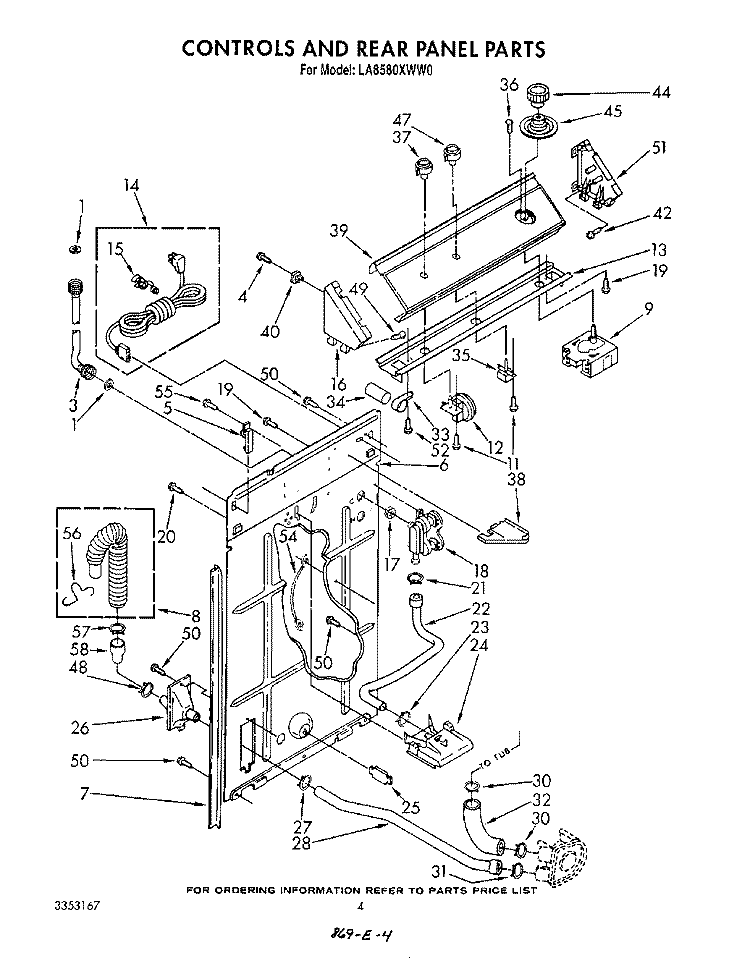 CONTROLS AND REAR PANEL Diagram and Parts List for LA8580XWN0  Whirlpool Washer