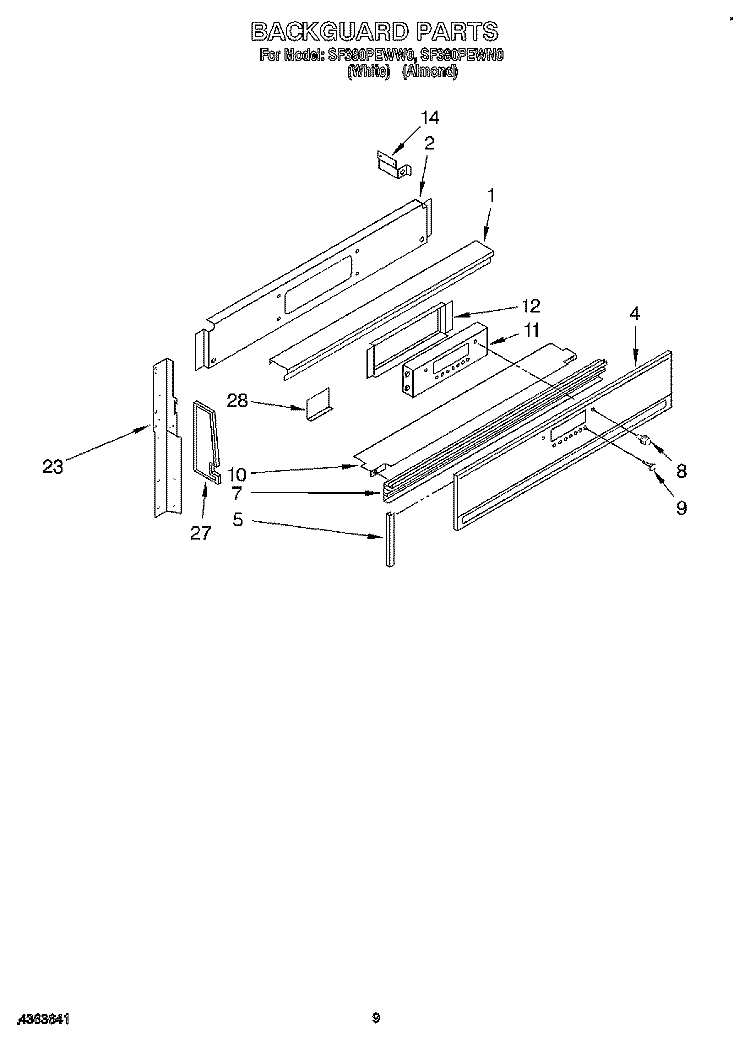 BACKGUARD Diagram and Parts List for SF380PEWN0  Whirlpool Range