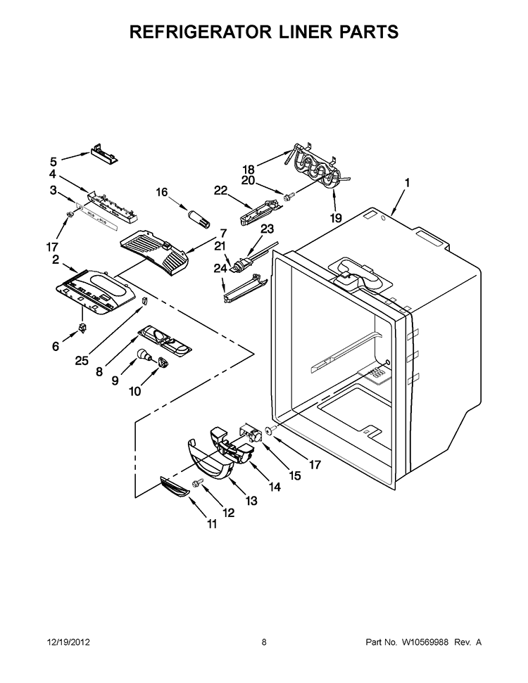 REFRIGERATOR LINER PARTS Diagram and Parts List for GX5FHTXVB08  Whirlpool Refrigerator