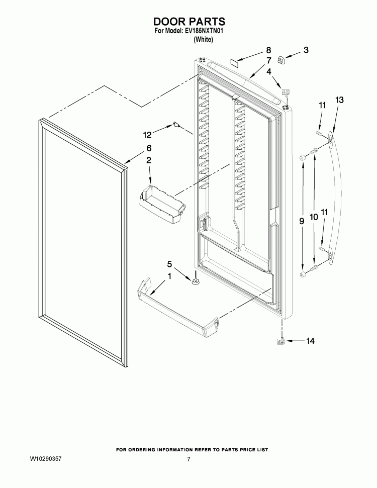 DOOR PARTS Diagram and Parts List for EV185NXTN01  Whirlpool Freezer