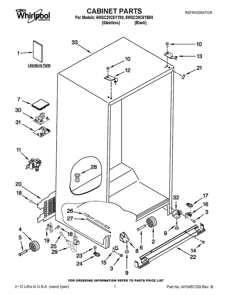 CABINET PARTS Diagram and Parts List for 6WSC20C6YY00  Whirlpool Refrigerator