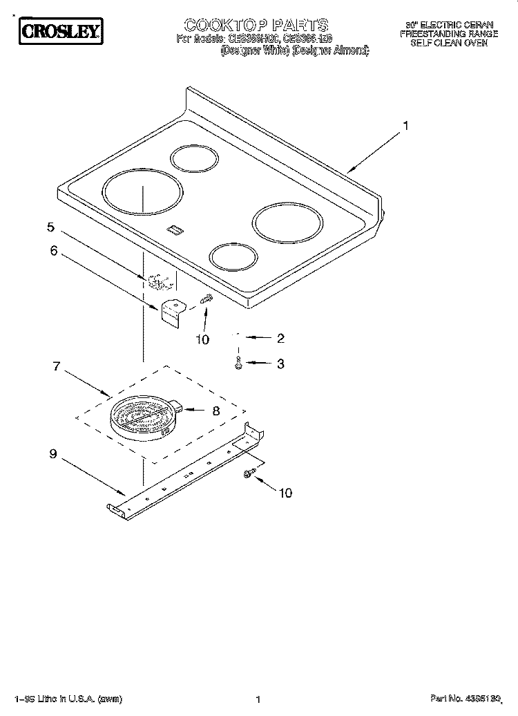 COOKTOP Diagram and Parts List for CES366HZ0  Whirlpool Range