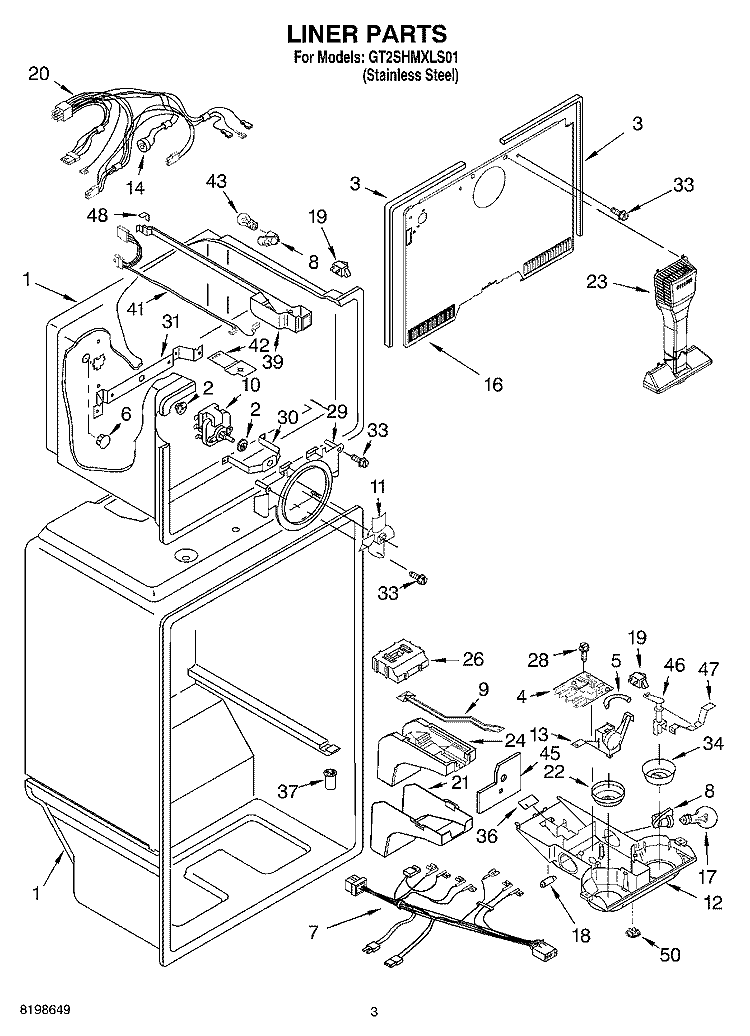 LINER PARTS Diagram and Parts List for GT2SHMXLS01  Whirlpool Refrigerator