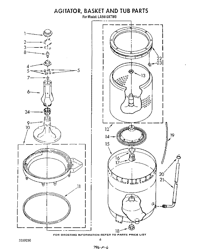 AGITATOR, BASKET, AND TUB Diagram and Parts List for LA5610XTN0  Whirlpool Washer
