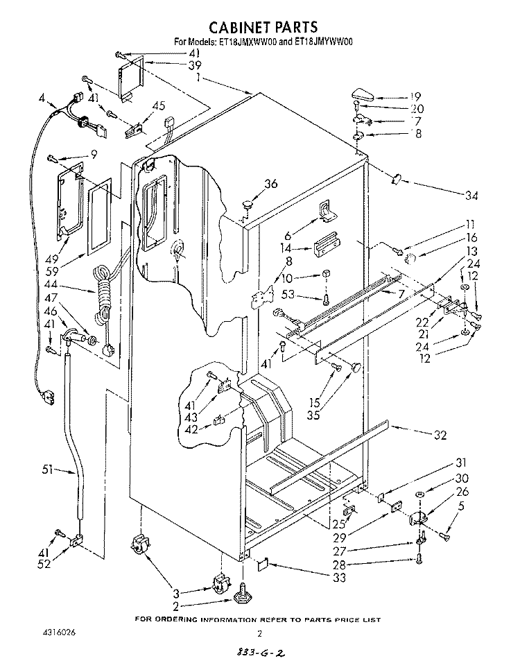 CABINET Diagram and Parts List for ET18JMXWW00  Whirlpool Refrigerator