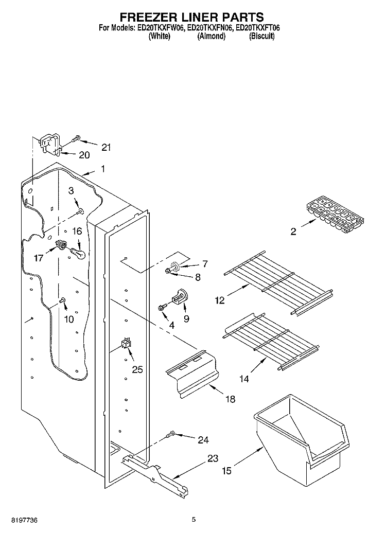 FREEZER LINER Diagram and Parts List for ED20TKXFN06  Whirlpool Refrigerator
