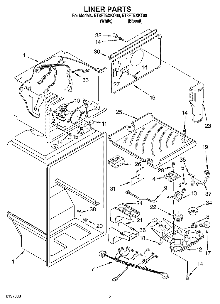 LINER Diagram and Parts List for ET8FTEXKQ00  Whirlpool Refrigerator