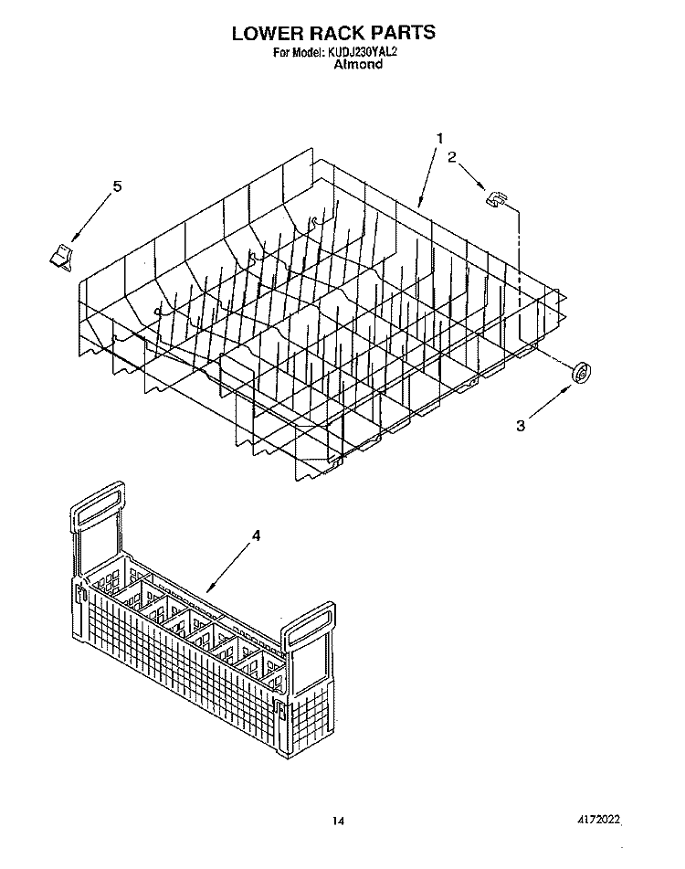 LOWER RACK Diagram and Parts List for KUDJ230YAL2  KitchenAid Dishwasher