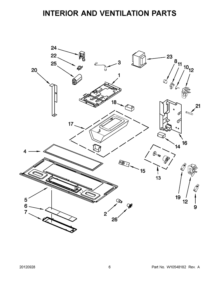 INTERIOR AND VENTILATION PARTS Diagram and Parts List for YKHMS2040BS0  KitchenAid Microwave