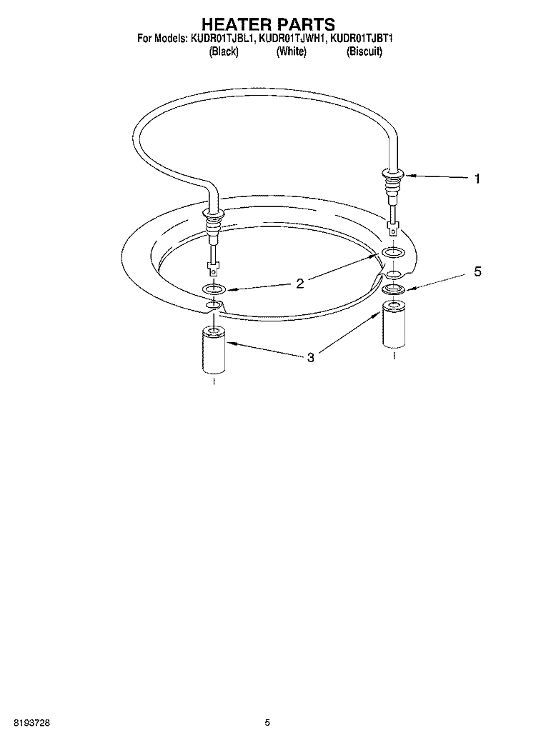 HEATER PARTS Diagram and Parts List for KUDR01TJBT1  KitchenAid Dishwasher