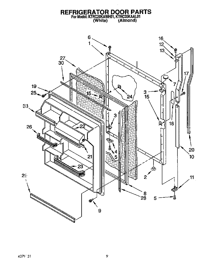 REFRIGERATOR DOOR Diagram and Parts List for KTRC20KAWH01  Whirlpool Refrigerator