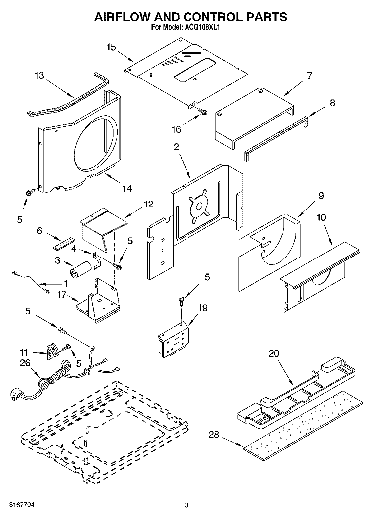 AIR FLOW AND CONTROL PARTS Diagram and Parts List for ACQ108XL1  Whirlpool Air Conditioner