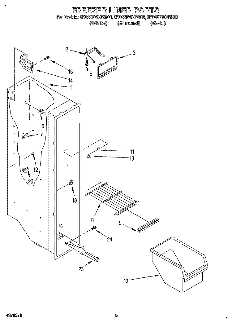 FREEZER LINER Diagram and Parts List for 8ED22PWXBG00  Whirlpool Refrigerator