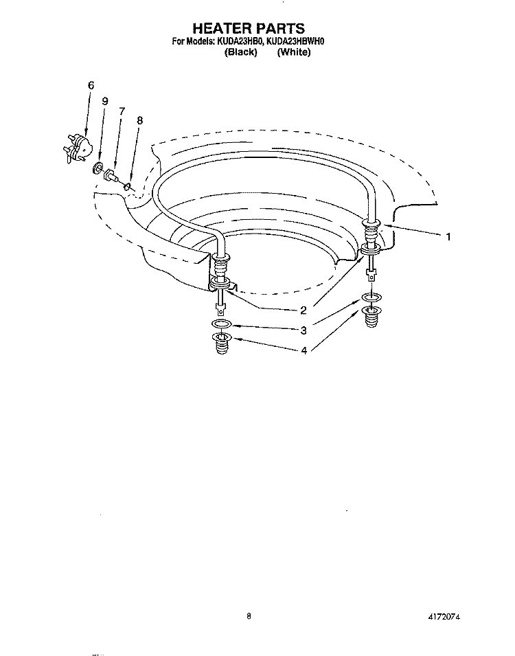 HEATER Diagram and Parts List for KUDA23HB0  KitchenAid Dishwasher