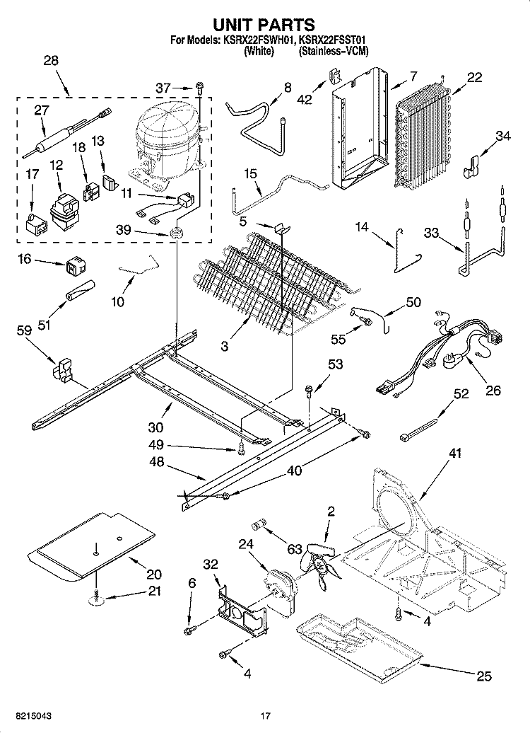 UNIT PARTS Diagram and Parts List for KSRX22FSWH01  KitchenAid Refrigerator