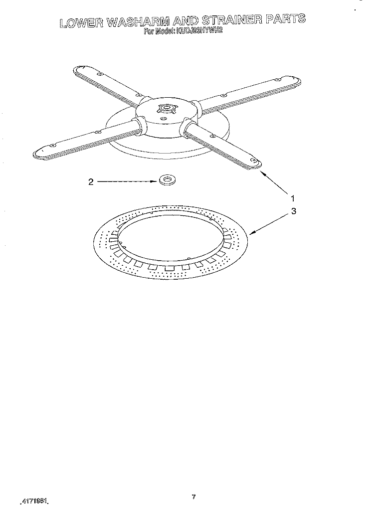LOWER WASHARM AND STRAINER Diagram and Parts List for KUDJ23HYWH2  KitchenAid Dishwasher