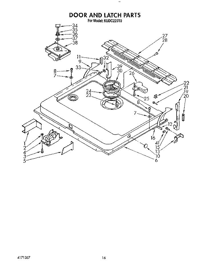DOOR AND LATCH Diagram and Parts List for KUDC220T0  KitchenAid Dishwasher