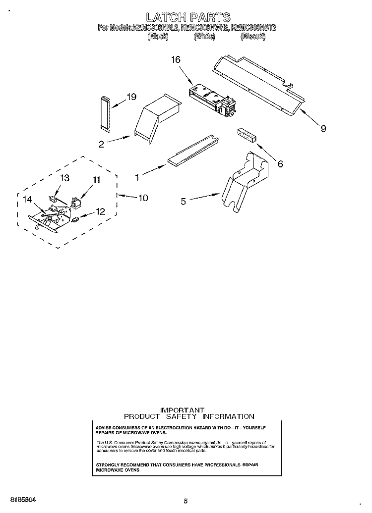 LATCH Diagram and Parts List for KEMC308HWH2  KitchenAid Microwave Oven Combo