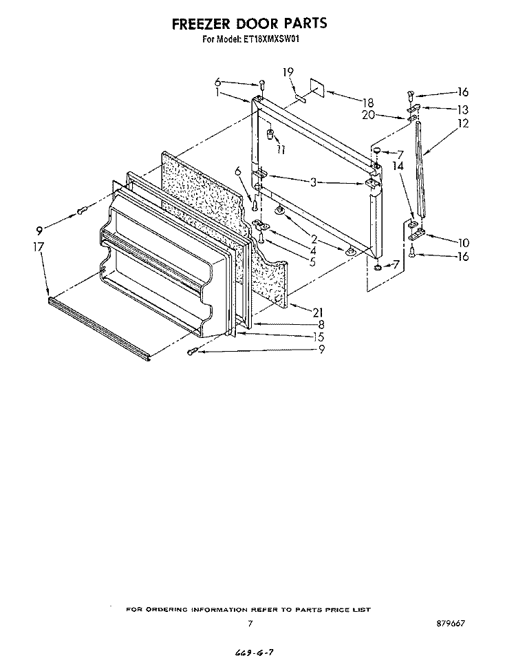 FREEZER DOOR Diagram and Parts List for ET18XMXSW01  Whirlpool Refrigerator