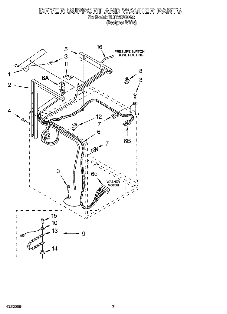 DRYER SUPPORT AND WASHER PARTS Diagram and Parts List for YLTE5243DQ2  Whirlpool Washer Dryer Combo