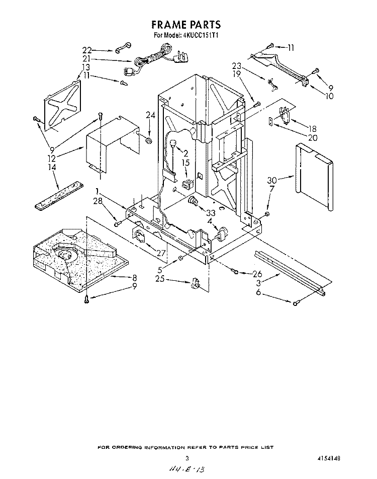 FRAME Diagram and Parts List for 4KUCC151T1  KitchenAid Trash Compactor