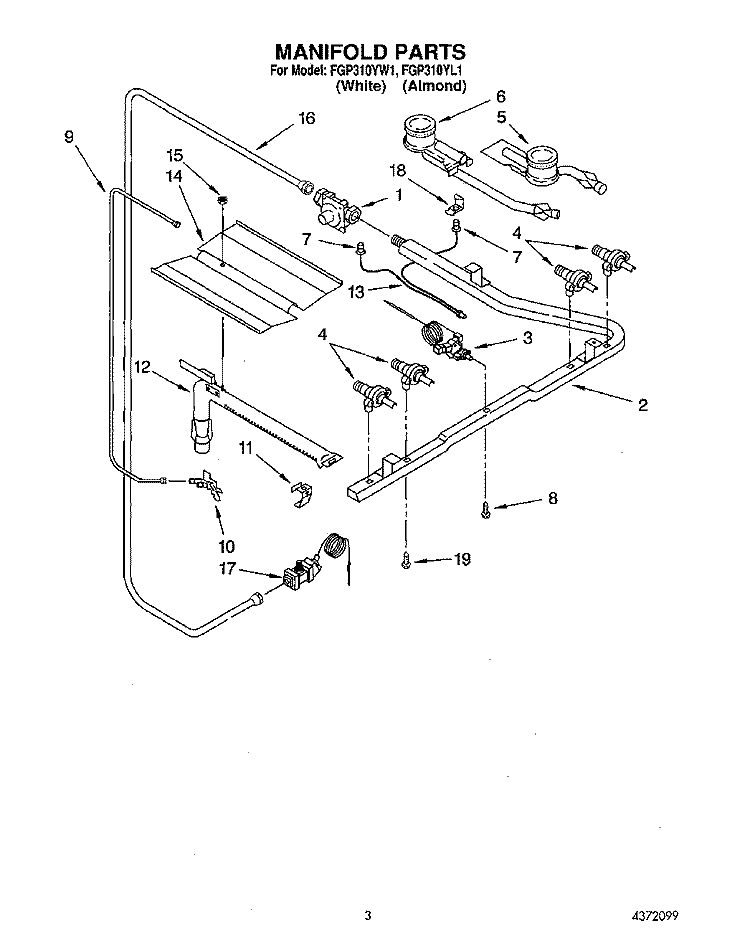 SECTION Diagram and Parts List for FGP310YL1  Roper Range