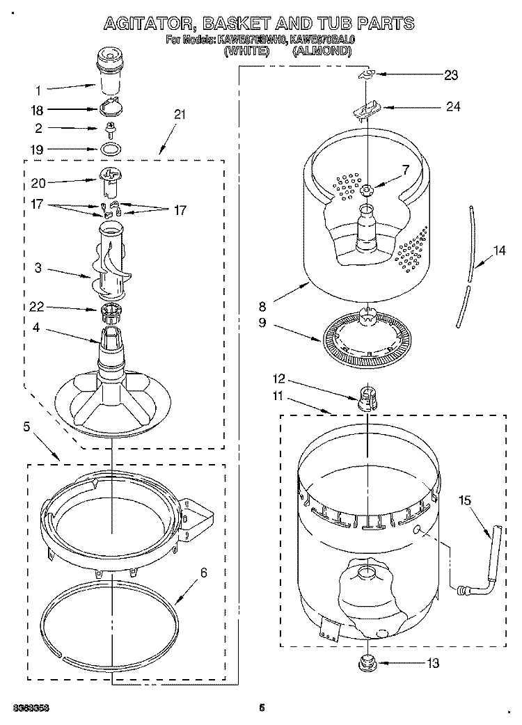 AGITATOR, BASKET AND TUB Diagram and Parts List for KAWE870BWH0  KitchenAid Washer