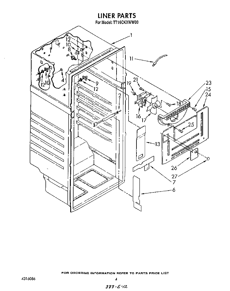 LINER Diagram and Parts List for TT16CKXWN00  Whirlpool Refrigerator
