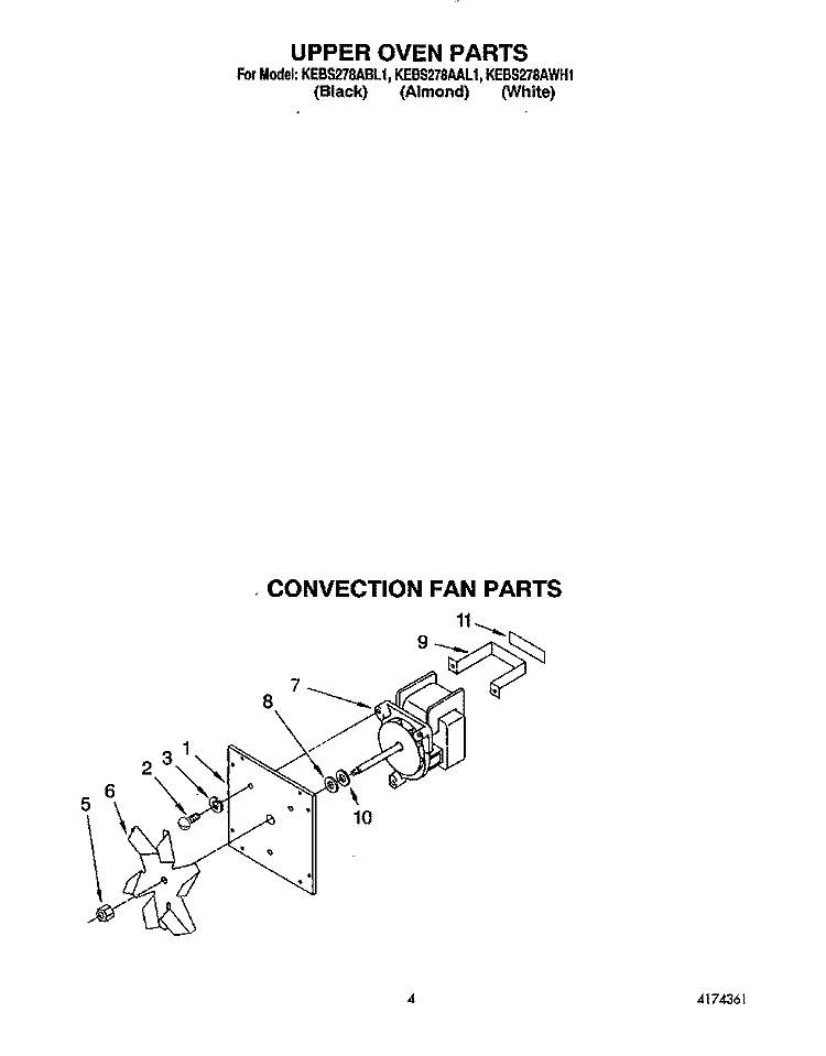 CONVECTION FAN Diagram and Parts List for KEBS278ABL1  KitchenAid Wall Oven