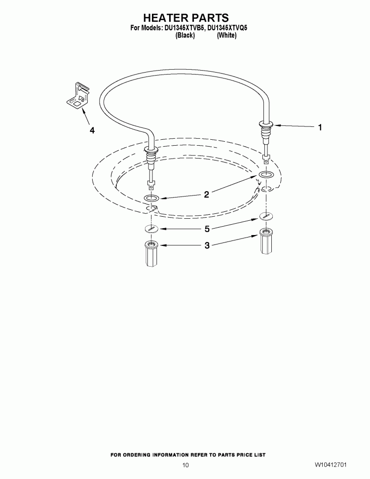 HEATER PARTS Diagram and Parts List for DU1345XTVB5  Whirlpool Dishwasher