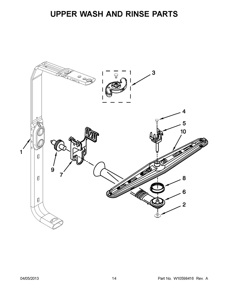 UPPER WASH AND RINSE PARTS Diagram and Parts List for KUDC10IXBL8  KitchenAid Dishwasher