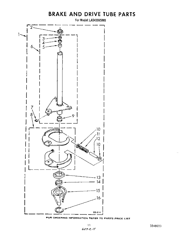 BRAKE AND DRIVE TUBE Diagram and Parts List for LA5430XSW0  Whirlpool Washer