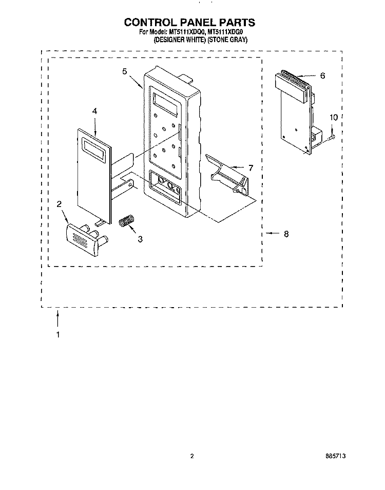 CONTROL PANEL Diagram and Parts List for MT5111XDQ0  Whirlpool Microwave