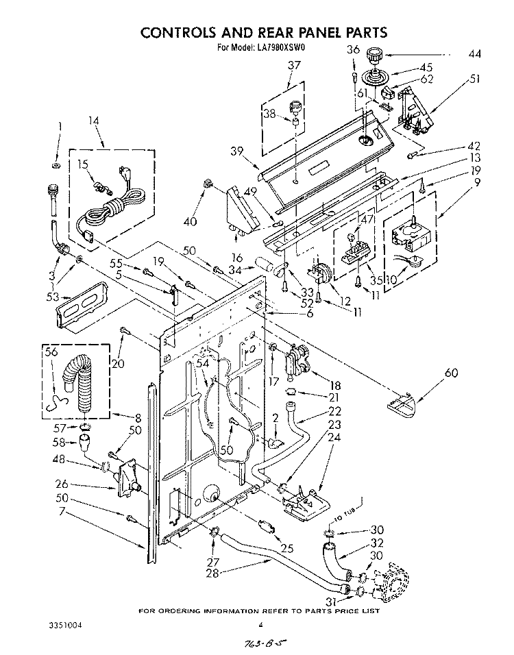 CONTROLS AND REAR PANEL Diagram and Parts List for LA7980XSW0  Whirlpool Washer